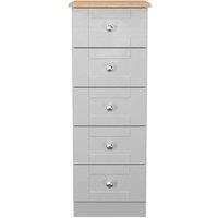 Welcome Furniture Ready Assembled Sussex 5 Drawer Bedside Cabinet In Grey Ash & Bardolino Oak, Grey