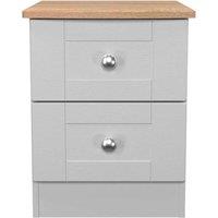 Welcome Furniture Ready Assembled Sussex 2 Drawer Bedside Cabinet In Grey Ash & Bardolino Oak, Grey