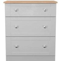 Welcome Furniture Ready Assembled Sussex 3 Drawer Deep Chest In Grey Ash & Bardolino Oak, Grey
