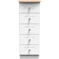 Welcome Furniture Ready Assembled Sussex 5 Drawer Bedside Cabinet In White Ash & Bardolino Oak, White