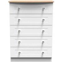 Welcome Furniture Ready Assembled Sussex 5 Drawer Chest In White Ash & Bardolino Oak, White