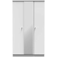 Welcome Furniture Ready Assembled Yarmouth Tall Triple Mirrored Wardrobe In White & White, White