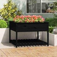 vidaXL Planter w/ Shelf Black 111.5x111.5x81 cm Solid Pine, Black