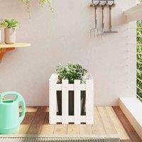 vidaXL Garden Planter w/ Fence Design White 40x40x40 cm, White