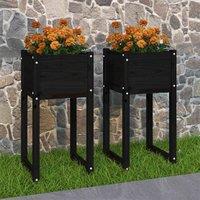 vidaXL Planters 2 pcs Black 40x40x81 cm Solid Wood Pine, Black