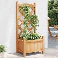 vidaXL Planter w/ Trellis Brown Solid Wood Fir, Brown