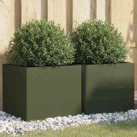 vidaXL Planters 2pc Olive Green 42x40x39 cm - Steel, Green