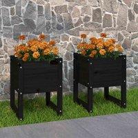vidaXL Planters 2 pcs Black 40x40x52.5 cm Solid Wood Pine, Black