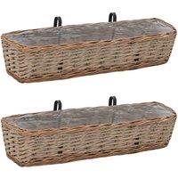 vidaXL Balcony Planter 2 pcs Wicker w/ PE Lining 80 cm, Brown