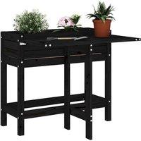 vidaXL Garden Planter w/ Folding Tabletop Black Solid Pine, Black