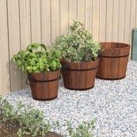 vidaXL 3 Piece Wooden Bucket Planter Set Solid Wood Fir, Brown