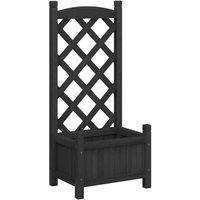 vidaXL Planter with Trellis Black Solid Wood Fir, Black