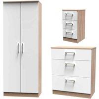 Welcome Furniture Ready Assembled Devon 3 Piece Bedroom Set In White Matt and Bardolino Oak, White