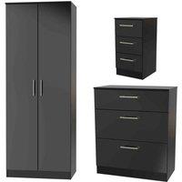 Welcome Furniture Ready Assembled Devon 3 Piece Bedroom Set In Black Matt, Black