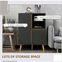 HOMCOM Storage Cabinet Sideboard With Tempered Glass Adjustable Shelves, Grey
