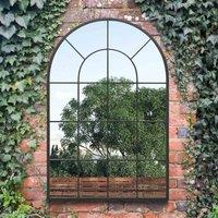MirrorOutlet Arcus Black Arched Window Outdoor Mirror, Black
