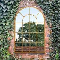MirrorOutlet Arcus Gold Arched Window Outdoor Mirror, Gold