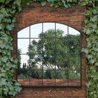 MirrorOutlet Arcus Black Arched Window Outdoor Mirror 39'', Black