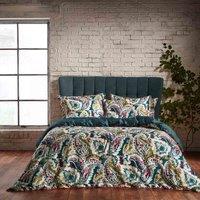 Ew By Edinburgh Weavers Aretha Paisley Premium Cotton Sateen Double Duvet Cover Set Teal And Olive, Multi