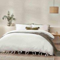 Yard Mallow Bowtie Cotton Single Duvet Cover Set Warm White, White