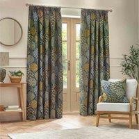 Wylder Ophelia Floral Jacquard Pencil Pleat Curtains In Blue And Saffron 168 X 183Cm, Multi