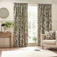 Wylder Pomegranate Floral Jacquard Pencil Pleat Curtains In Green 117 X 183Cm, Green