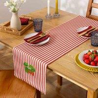 Wylder Strawberry Stripes Large Indoor And Outdoor Table Runner In Candy Cane, Multi