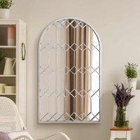 MirrorOutlet Arcus 'off' White Metal Framed Arched Wall Mirror 49inch X 30inch 125cm X 75cm , White