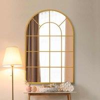MirrorOutlet Arcus Gold Framed Arched Window Wall Mirror 47inch X 31inch 120 X 80cm , Gold