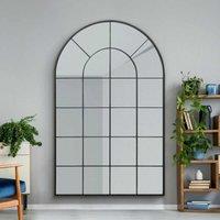 MirrorOutlet Arcus Black Framed Arched Window Full Length Leaner Wall Mirror 75inch X 47inch 190 X 120cm , Black