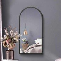 MirrorOutlet Arcus Black Metal Framed Arched Wall Mirror 31inch X 16inch 80cm X 40cm , Black