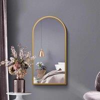 MirrorOutlet Arcus Gold Metal Framed Arched Wall Mirror 31inch X 16inch 80cm X 40cm , Gold