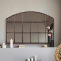 MirrorOutlet Kirkby - Rustic Metal Arched Shape Decorative Window Wall Mirror 35inch X 22inch 90cm X 56cm , Brown