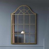 MirrorOutlet Kirkby - Decorative Green Country Metal Framed Arched Wall Mirror 36inch X 25inch 92cm X 63cm , Green