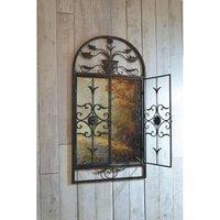 MirrorOutlet Dorset - Dark Metal Rustic Framed Arched Wall Mirror With Opening Doors 51inch X 52inch Closed Doors 51inch X 28inch 130cm X 69cm ., Brown