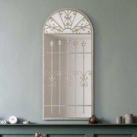 MirrorOutlet Somerley - Extra Large Rustic Framed Arched Gothic Window Style Wall Mirror 55inch X 26inch 140cm X 65cm Stone Colour, Cream