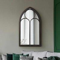 MirrorOutlet Somerley - Rustic Black Metal Chapel Arched Decorative Wall Or Leaner Mirror 44inch X 24inch 111cm X 61cm , Black