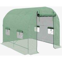 Outsunny 2.5 x 2m Walk-In Polytunnel Greenhouse with Roll Up Door Windows Green, Green