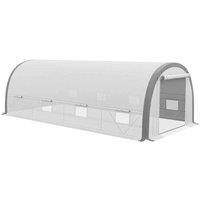 Outsunny Walk-in Tunnel Greenhouse, Upgraded Structure, Mesh Door & Windows, White