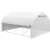 Outsunny 4 x 3(m) Walk-in Tunnel Greenhouse, Roll Up Sidewalls, Mesh Door, White