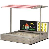 Outsunny Kids Wooden Sandpit, Sandbox with Canopy, Seats, for Gardens - Grey, Grey