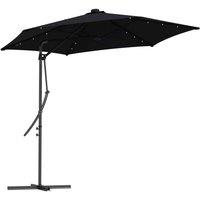 Outsunny 3(m) Cantilever Garden Parasol Umbrella with Solar LED and Cover, Black, Black