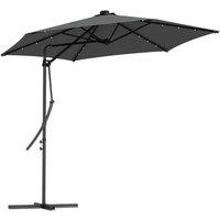 Outsunny 3(m) Cantilever Garden Parasol Umbrella with Solar LED and Cover, Grey, Grey