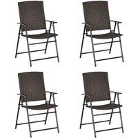 Outsunny 4pcs Rattan Chair Foldable Garden Furniture with Armrest Steel Frame, Brown
