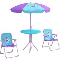 Outsunny Kids Bistro Table and Chair Set with Fairy Theme, Adjustable Parasol, Blue