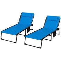 Outsunny 2 x Foldable Sun Lounger Set w/ Padded Seat - Blue, Blue