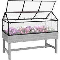 Outsunny Raised Garden Bed with Polycarbonate Panel and Top Vent for Vegetables, Grey