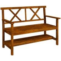 Outsunny 2-Seater Garden Bench Wooden Outdoor Bench with Storage Shelf Carbonized, Brown