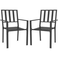 Outsunny 2 PCs Stackable Outdoor Garden Chairs with Metal Slatted Design, Black, Black