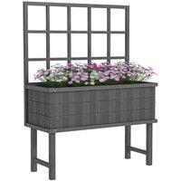 Outsunny Wood Raised Planter with Trellis Drain Holes Elevated Garden Bed Grey, Grey